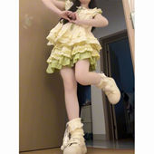 花边蛋糕半身裙两件套装 甜美可爱软妹风小飞袖 花朵刺绣撞色上衣