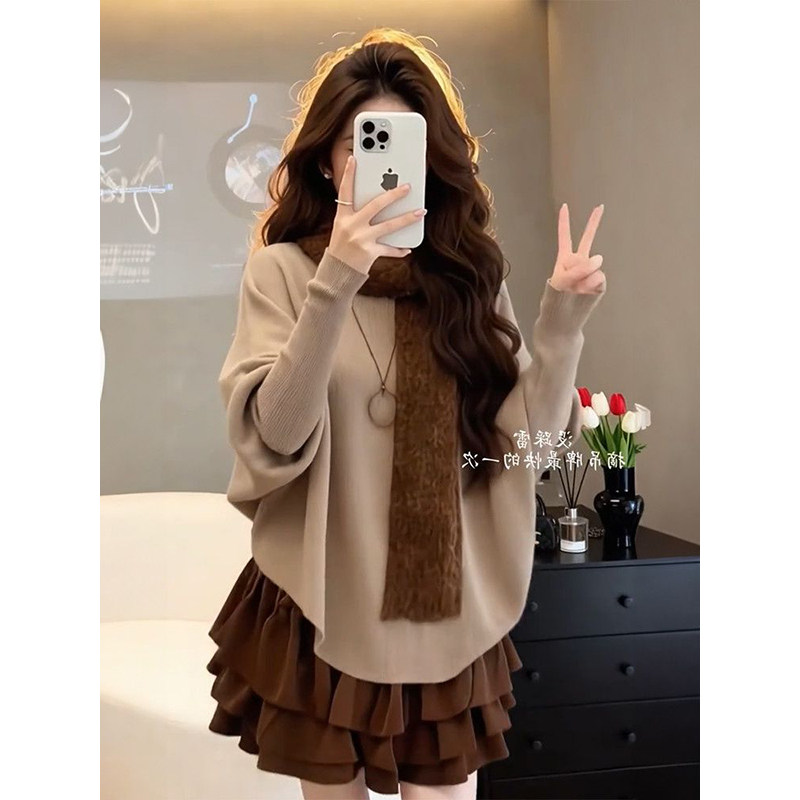 韩式温柔甜美风卡其色针织毛衣衫+蛋糕半身短裙+咖色围巾三件套装,女装/女士精品,时尚套装,淘宝优惠券,粉丝福利购,淘宝优惠卷