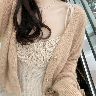温柔风连衣裙针织钩花绑带通勤