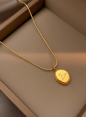小众轻奢英文字母椭圆牌钛钢项链女锁骨链2022年新款高级感毛衣链