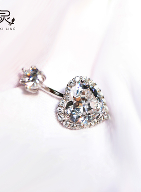 原创S925纯银肚脐钉女桃心防过敏欧美性感女神1.2m细针肚钉肚脐环