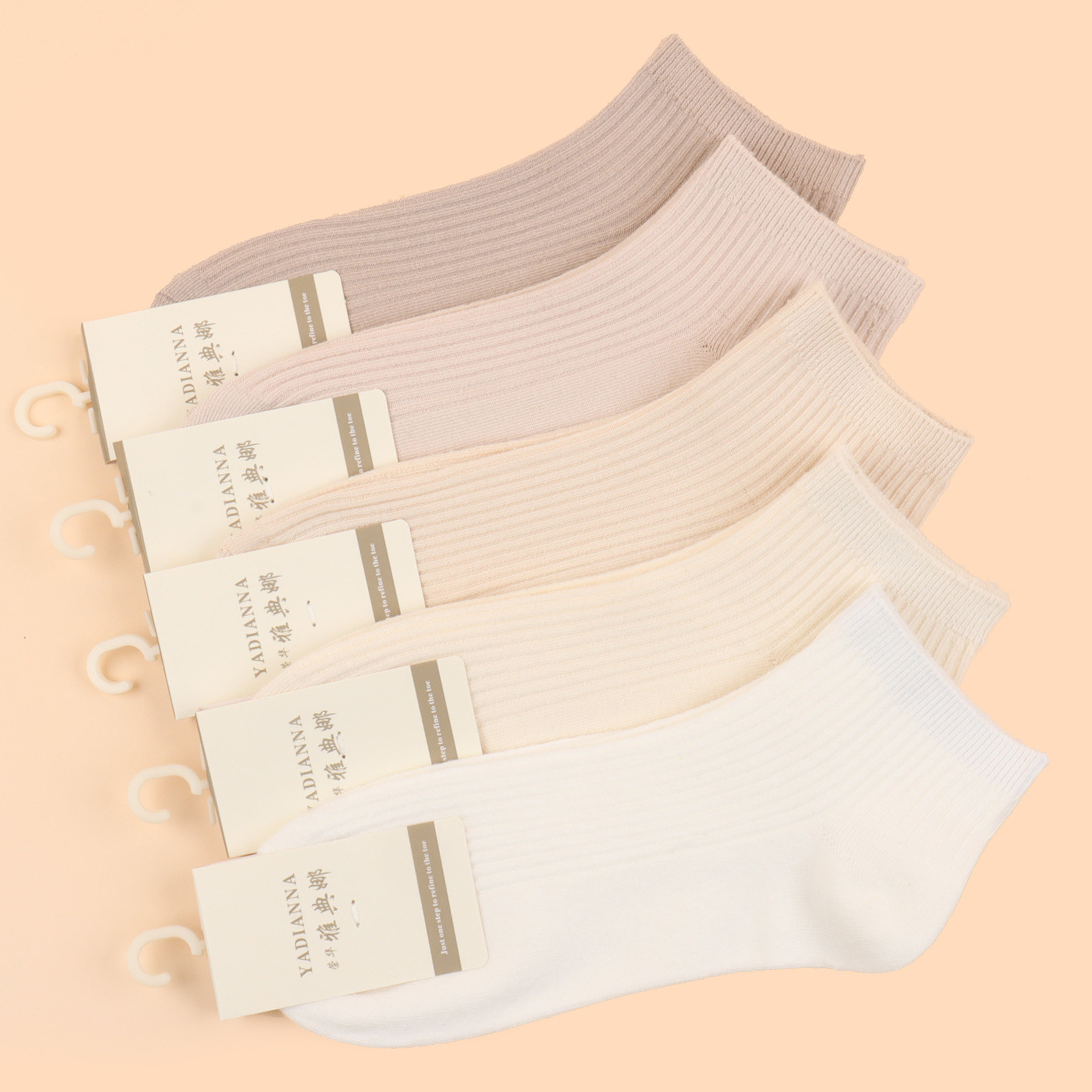 春夏女士双针短筒棉质休闲短袜淡彩简约休闲纯色短筒棉袜柔软薄款