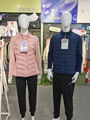 好彩她织冬款男女士小蛮腰羽绒服修身奥利绒外套拼接立领显瘦436