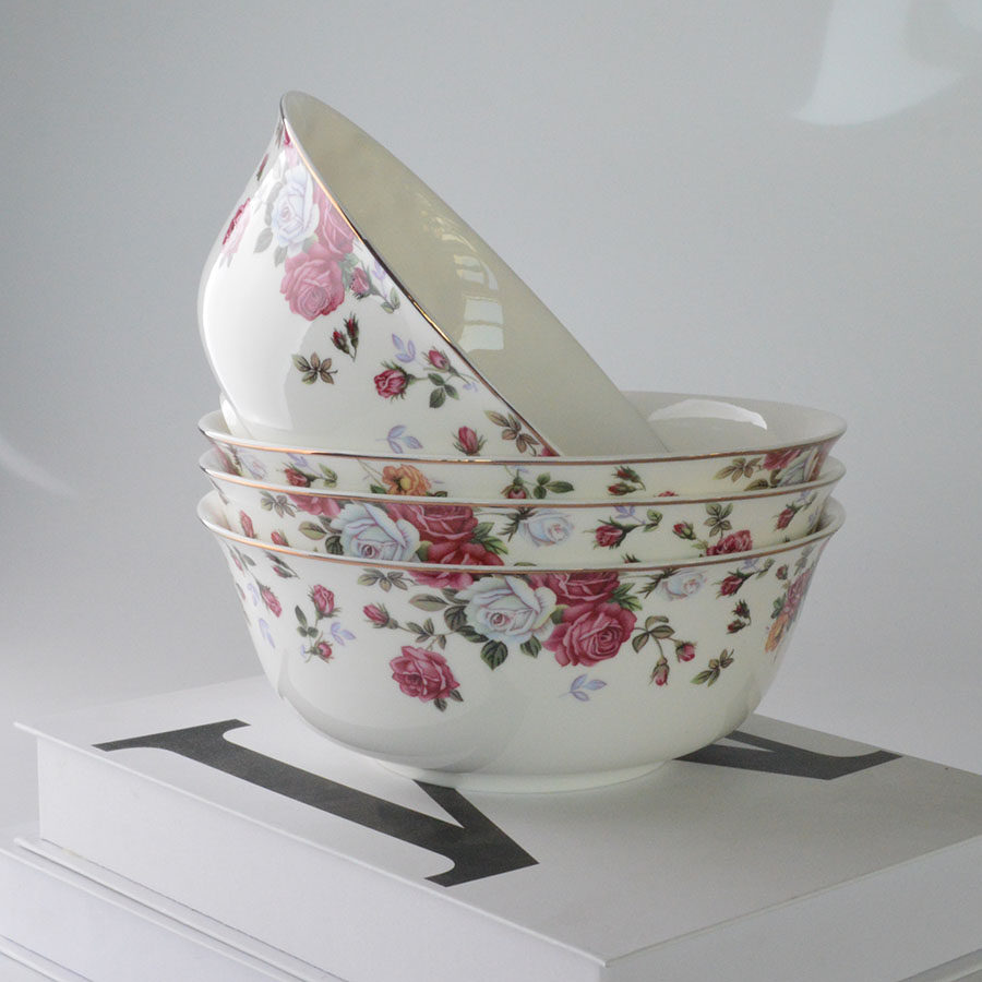 唐山家用中式精致骨瓷餐具6英寸面碗深碗汤碗金边陶瓷微波炉碗,餐饮具,碗,淘宝优惠券,粉丝福利购,淘宝优惠卷