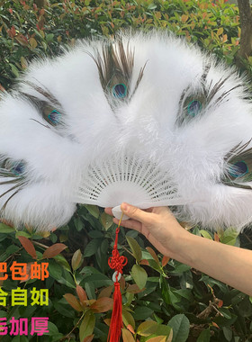 古风孔雀真羽毛扇子仙气舞蹈走秀