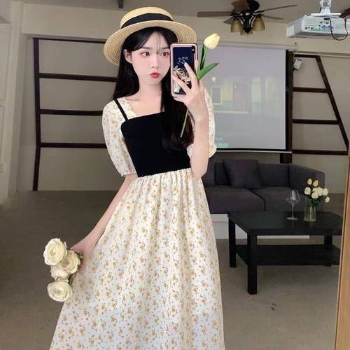 Chiffon fabric new summer long floral dress dress high-quality gentle all-match first love skirt