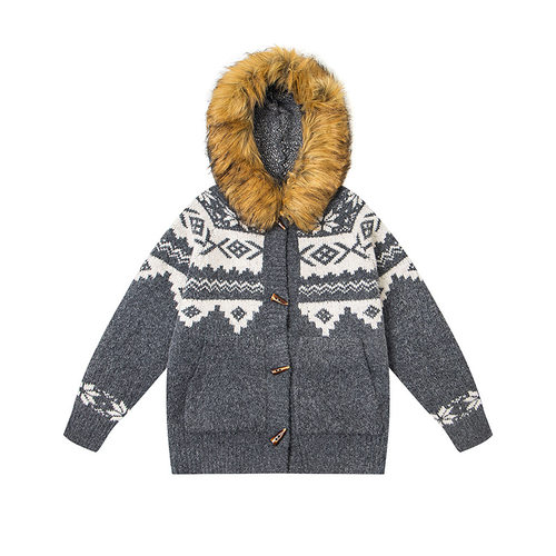 费尔岛毛衣可拆卸毛领牛角扣