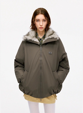 【蔡徐坤同款】BONELESS拼接毛边立领派克棉服宽松冬季保暖棉衣