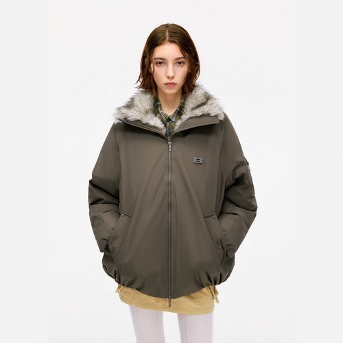 BONELESS拼接毛边立领派克棉服