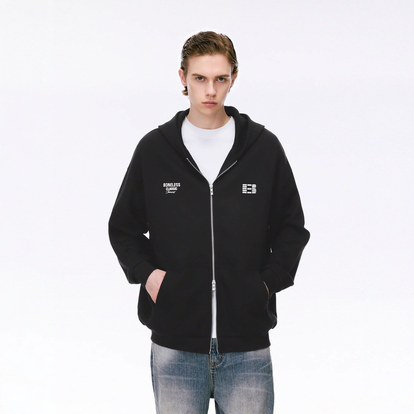 BONELESS空气层拉链卫衣宽松连帽