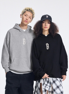 【蔡徐坤同款】BONELESS重磅卫衣胶浆B字印花情侣款连帽宽松秋冬