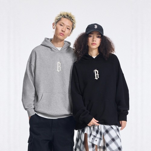 BONELESS基础印花连帽卫衣情侣帽