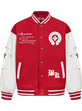NTBF美式十字架棒球服夹克男女2026年春秋季新款情侣款潮牌PU皮袖