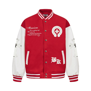 潮牌PU皮袖 NTBF美式 情侣款 新款 十字架棒球服夹克男女2026年春秋季