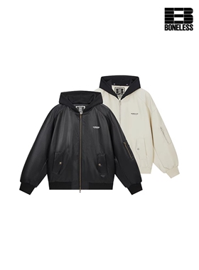 【蔡徐坤同款】BONELESS复古MA1飞行员可拆卸帽子PU皮夹克外套