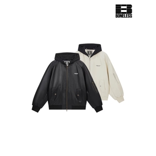 【蔡徐坤同款】BONELESS复古MA1飞行员可拆卸帽子PU皮夹克外套