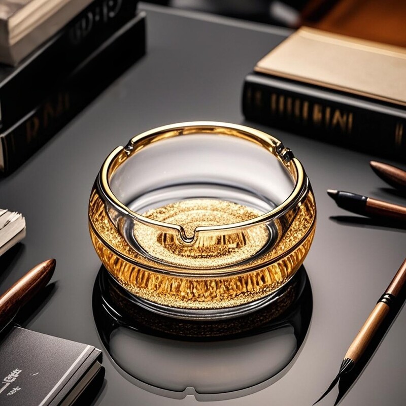 烟灰缸水晶玻璃高端大气档次轻奢创意家用客厅办公大号金箔烟缸