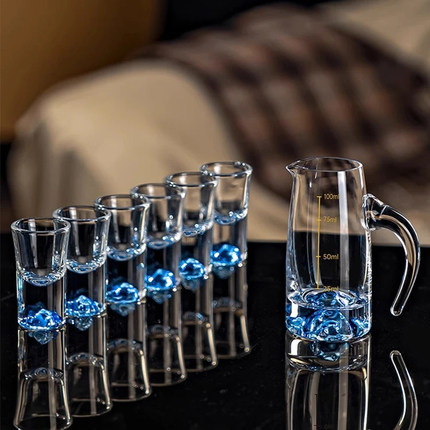 高档蓝山白酒杯分酒器家用套装轻奢水晶玻璃子弹杯小酒杯一口杯