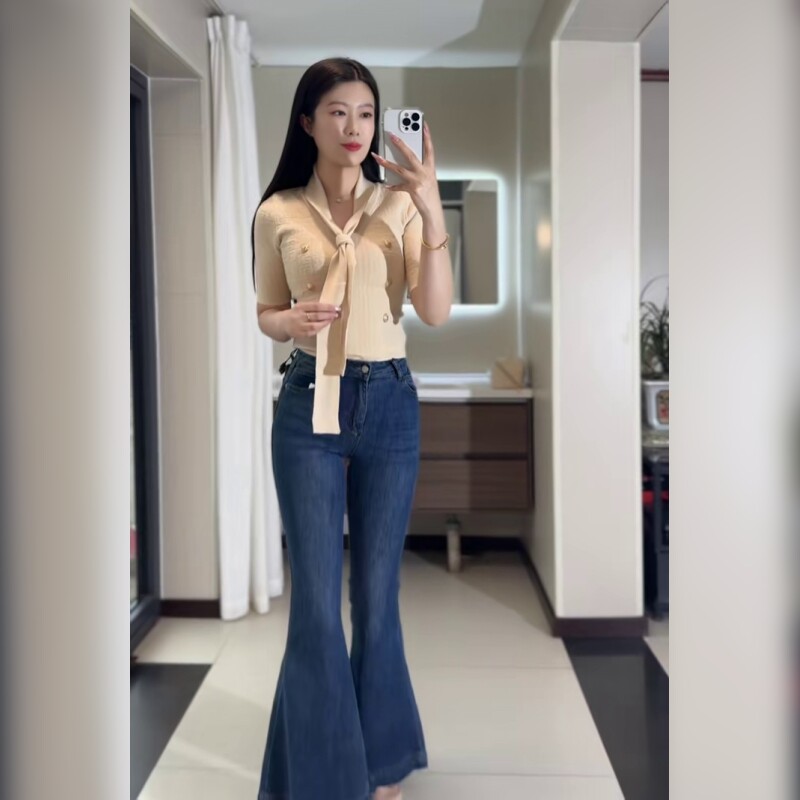 韩版高腰蓝色修身显瘦女牛仔裤