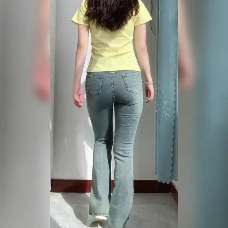 高腰修身微喇牛仔裤女显瘦小个子百搭长裤春季新款弹力紧身时尚潮