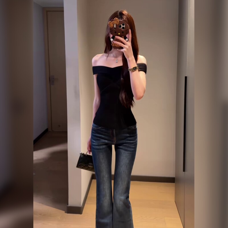 高腰蓝色牛仔裤女长裤修身显瘦直筒裤复古百搭修饰腿型超显气质