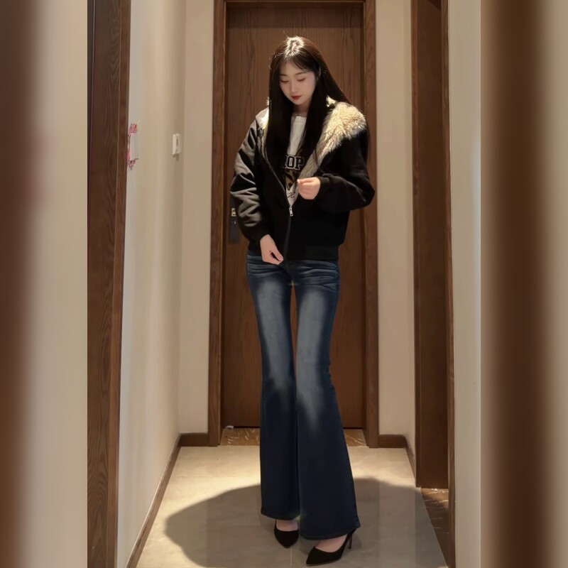 高腰显瘦直筒牛仔裤女蓝色长裤简约百搭修身显腿细