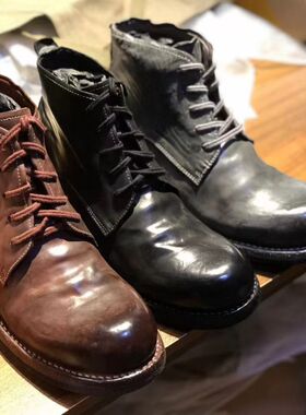 制道手工男士马臀皮复古休闲马丁靴质感高级固特异工装时尚皮鞋