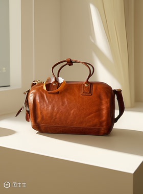 制道重油蜡波士顿女士单肩挎包复古经典大容量手提包新款时尚包包