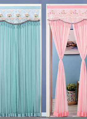 免打孔门帘卧室房间遮挡帘纱帘蕾丝半截帘隔断帘四季家用挂帘新款