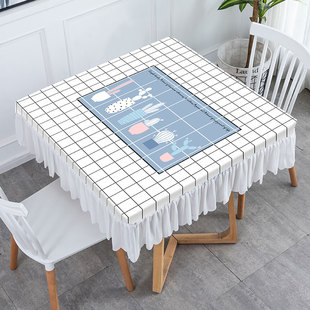 格子方桌桌布防滑防水正方形餐桌布轻奢高级感茶几罩北欧家用新款