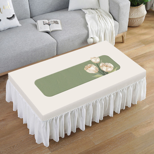 新款茶几桌布客厅轻奢高级感蕾丝盖布防水全包遮丑长方形茶几罩套