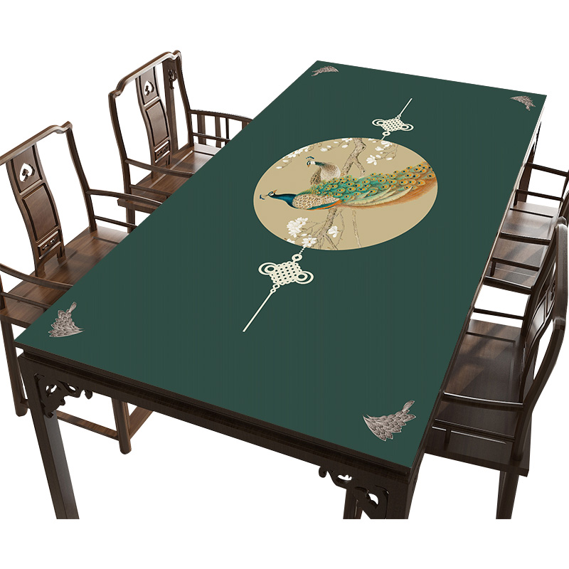 新中式餐桌桌布pvc皮革防水防油防烫防滑免洗长方形盖布茶几家用