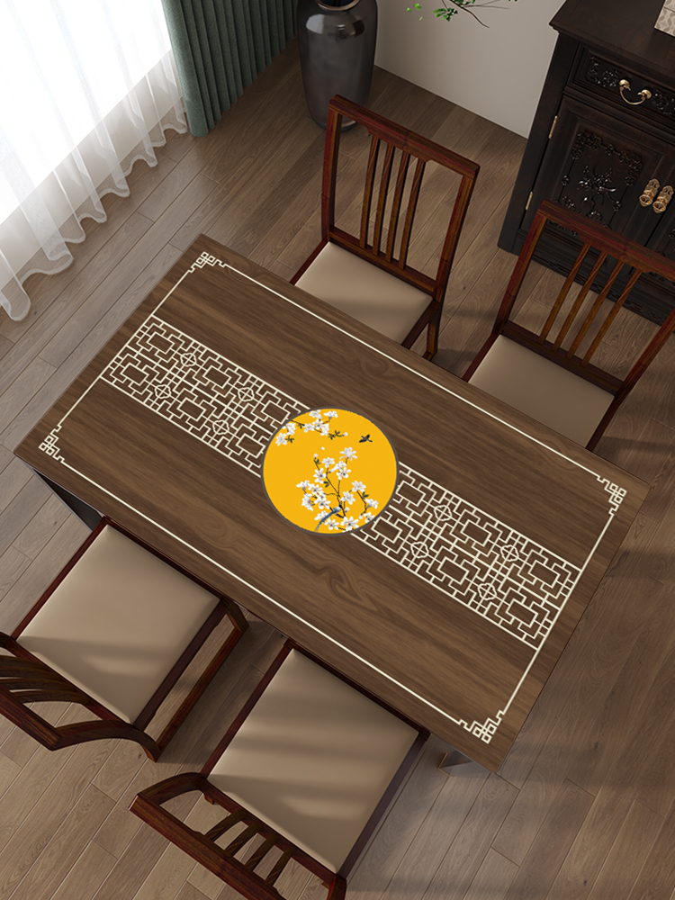 新中式餐桌垫桌布免洗pvc防水防油木纹家用茶几垫隔热防烫茶桌垫