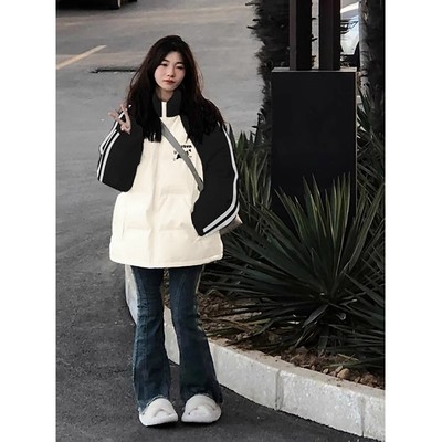 小个子三条杠插肩拼色羽绒棉服