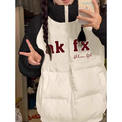 美式宽松撞色插肩袖羽绒棉服女