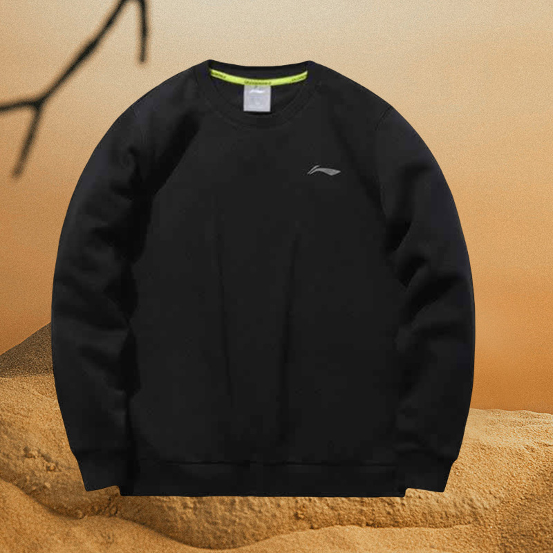 李宁卫衣秋季男子圆领抓绒保暖上衣针织无帽套头衫AWDRC71