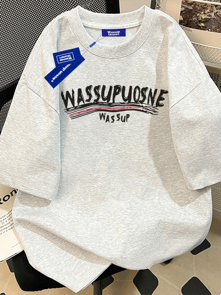 Футболка из плотного хлопка с короткими рукавами WASSUP, мужская футболка бренда tide, 2025, летний свободный повседневный топ для пары с короткими рукавами Изображение 1