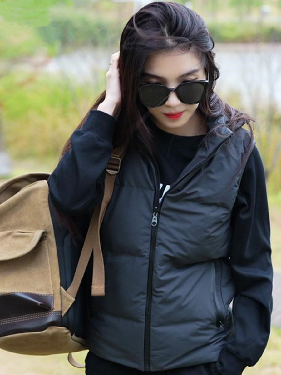 [생방송실에서도 같은 스타일] 남성용 조끼 2023 뉴 다운 따뜻한 후드 조끼 화이트 오리 다운 재킷 조끼