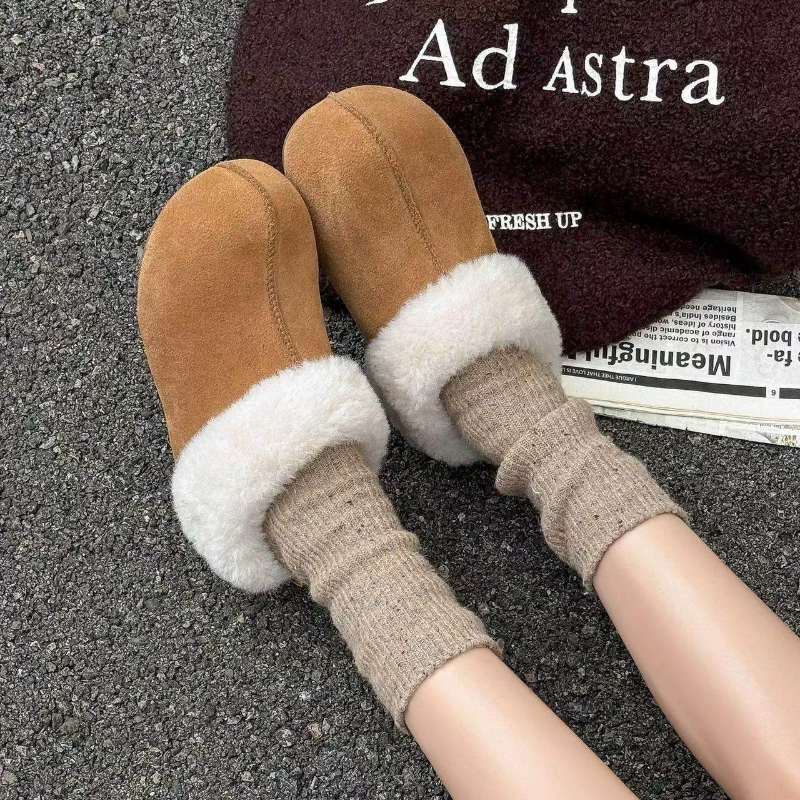 真皮一脚蹬包头半拖鞋内增高加厚