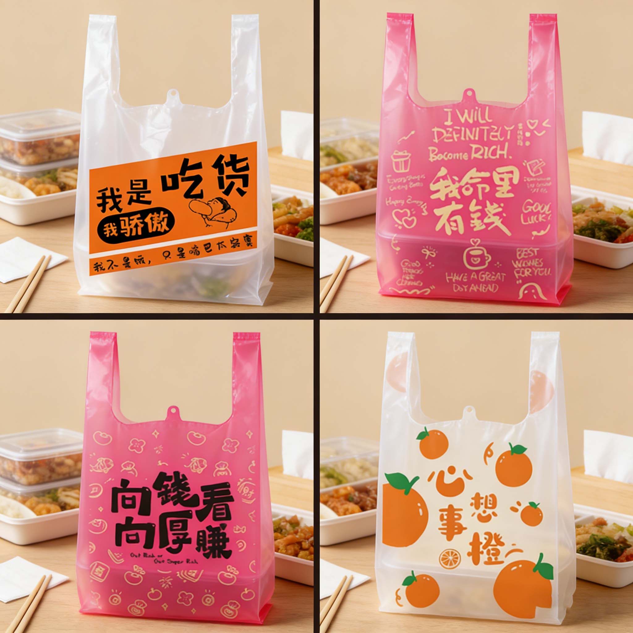 外卖打包塑料袋卡通彩色加厚手提塑料袋一次性餐饮具商用购物礼品,包装,礼品袋/塑料袋,淘宝优惠券,粉丝福利购,淘宝优惠卷