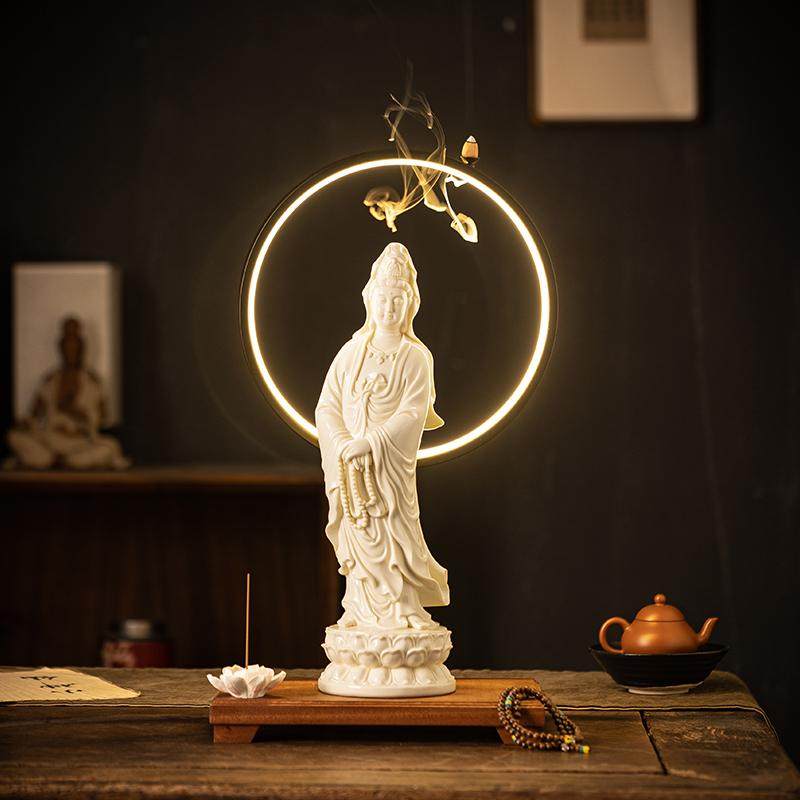 陶瓷立莲南海观音菩萨香薰炉