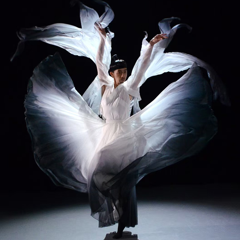 江南飞雁原创水墨渐变舞蹈裙子