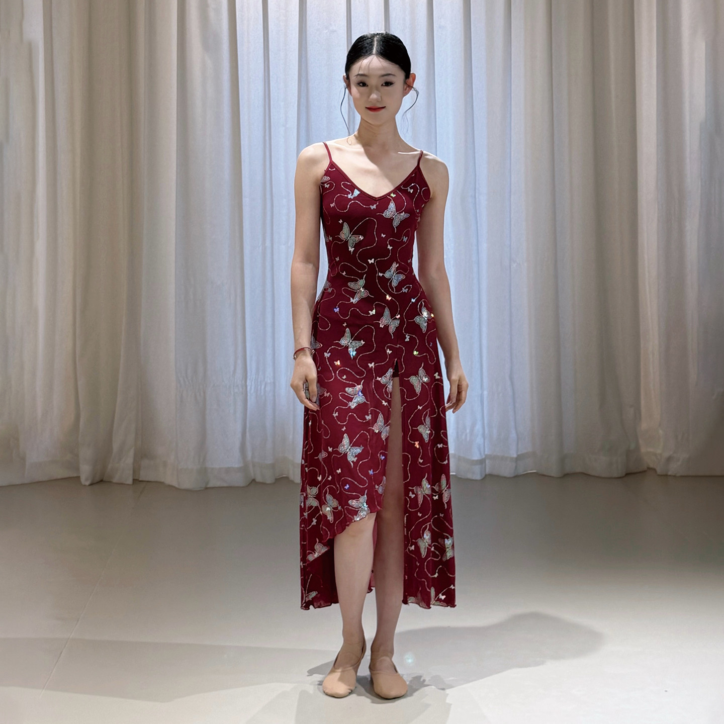 思瑞舞蹈裙子古典现代舞吊带裙表演出服装艺考舞蹈摄影闪亮连衣裙