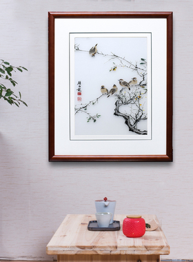 50*60顾氏手工苏绣颜伯龙花鸟 五子登科玄关过道商务乔迁礼品挂画