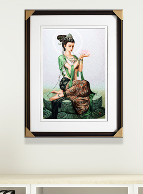 顾氏苏州刺绣成品敦煌飞天捧莲女纯手工刺绣人物油画风格过道挂画