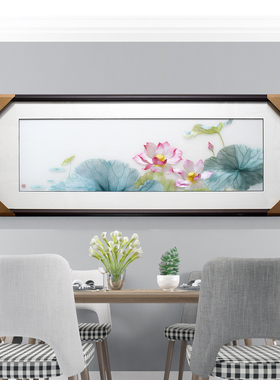 50*125顾氏手工苏绣水彩荷花 新中式刺绣成品挂画餐厅床头装饰画