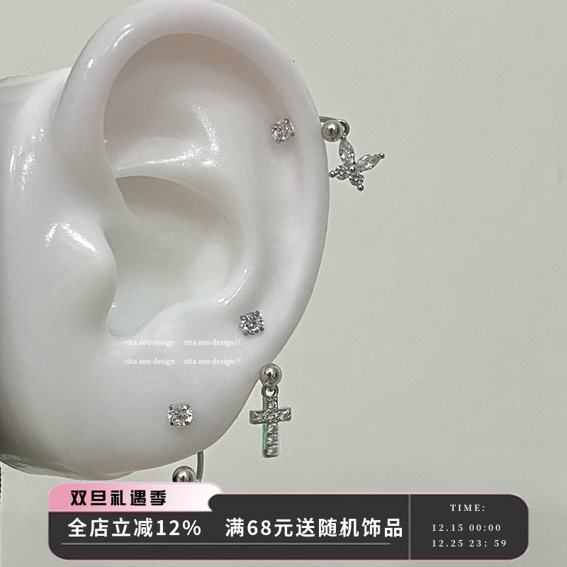 小众个性十字架蝴蝶天使马蹄耳环