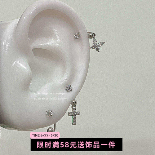 小众个性十字架蝴蝶天使马蹄耳环