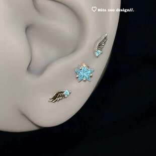 【Rita Zoo】坠落的冰渣!精灵mini翅膀马代蓝小巧耳骨钉耳钉耳饰
