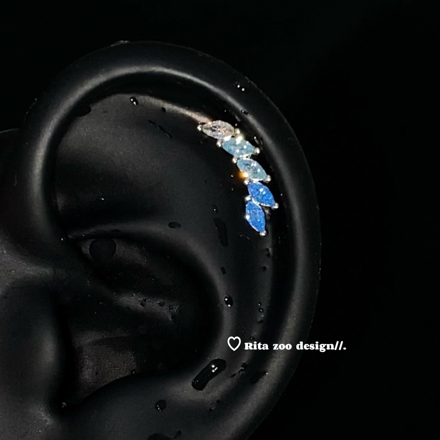 小众渐变蓝羽翼耳骨钉耳钉耳饰